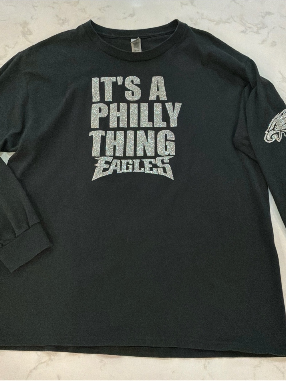 Womens Philadelphia Eagles Sparkle Long Sleeve Black Tee Shirt L A Philly Thing - Picture 5 of 9